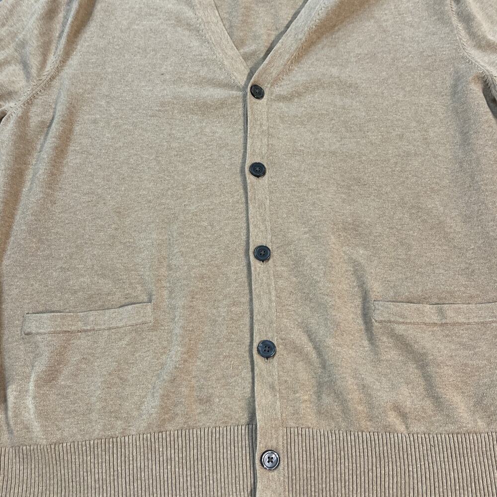 Lands End Cardigan Tan Grandpa V Neck Fine Gauge Cotton‎ Sweater Minimalist 2XL - Picture 4 of 12